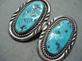 Justin Wilson Vintage Native American Navajo Sleeping Beauty Turquoise Sterling Silver Earrings-Nativo Arts