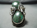 Huge Authentic Vintage Native American Navajo Green Turquoise Sterling Silver Leaf Ring Old-Nativo Arts