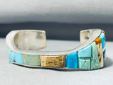 One Of The Most Unique Ever Native American Navajo Turquoise Inlay Sterling Silver Bracelet-Nativo Arts