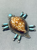 Incredible Vintage Native American Navajo Shell & Blue Gem Turquoise Sterling Silver Turtle Pin-Nativo Arts