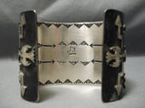 Native American Colossal Ancient Petroglyph Turquoise Sterling Silver Spiderweb Bracelet-Nativo Arts