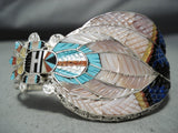 One Of The Most Intricate Native American Zuni Turquoise Inlay Sterling Silver Bracelet-Nativo Arts