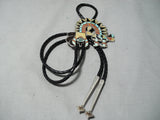 One Of The Best Vintage Native American Zuni Turquoise Inlay Sterling Silver Bolo Tie-Nativo Arts
