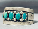 Beautiful Vintage Native American Navajo 5 Green Turquoise Sterling Silver Solid Bracelet-Nativo Arts