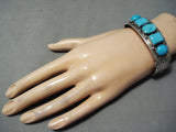 Detailed Vintage Native American Navajo Turquoise Concho Sterling Silver Bracelet-Nativo Arts