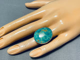 Stunning Native American Navajo Signed Huge Royston Turquoise Sterling Silver Ring-Nativo Arts