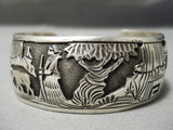 Tremendous Vintage Native American Navajo Hand Carved Sterling Silver Nature Scene Bracelet-Nativo Arts
