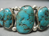 Rare Graduating Turquoise Vintage Native American Navajo Sterling Silver Bracelet Old-Nativo Arts