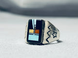 Superior Native American Navajo Kachina Turquoise Coral Sterling Silver Ring-Nativo Arts