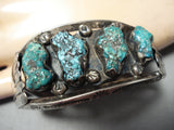 Extra Chunky Vintage Native American Navajo Turquoise Nugget Sterling Silver Bracelet-Nativo Arts