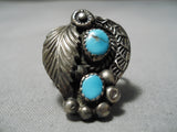 Tremendous Vintage Native American Navajo Detailed Sterling Silver Native Turquoise Ring-Nativo Arts