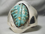 Best Vintage Native American Navajo Hand Carved Leaf Turquoise Sterling Silver Bracelet Old-Nativo Arts