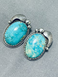 Platero Vintage Native American Navajo Earth Blue Turquoise Sterling Silver Earrings-Nativo Arts