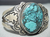 Mesmerizing Vintage Native American Navajo Deep Spider Turquoise Sterling Silver Bracelet-Nativo Arts