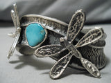 Detailed!! Navajo Turquoise Dragonfly Sterling Silver Native American Bracelet-Nativo Arts