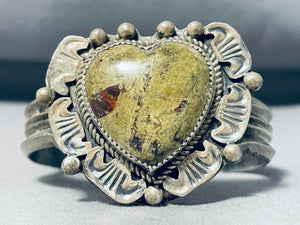 Very Rare San Felipe Green Jasper Heart Sterling Silver Bracelet Cuff-Nativo Arts