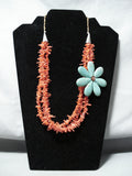 Dynamic Native American Navajo Coral Turquoise Sterling Silver Necklace-Nativo Arts