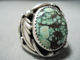 Incredible Vintage Native American Navajo Green Turquoise Spiderweb Turquoise Sterling Ring-Nativo Arts