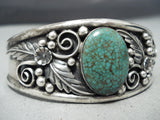 Intense Spiderweb Turquoise Vintage Native American Navajo Green Sterling Silver Bracelet-Nativo Arts