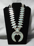 Authentic Vintage Native American Navajo Turquoise Inlay Sterling Silver Squash Blossom Necklace-Nativo Arts