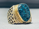 Lander Blue Turquoise Vintage Native American Navajo 14k Gold Ring Old-Nativo Arts