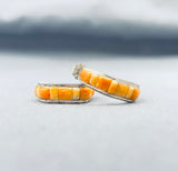 Amazing Vintage Native American Navajo Spiny Oyster Sterling Silver Earrings-Nativo Arts