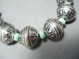 Tremendous Navajo Native American Green Turquoise Sterling Silver Necklace-Nativo Arts