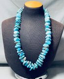 Native American 426 Grams Chunky Turquoise Nugget Signed Sterling Silver Necklace-Nativo Arts