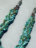 One Of The Most Intricate Native American Navajo Green Turquoise Sterling Silver Necklace-Nativo Arts