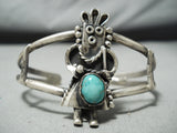 Detailed Vintage Native American Navajo Kachina Dancer Turquoise Sterling Silver Bracelet-Nativo Arts
