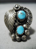 Tremendous Vintage Native American Navajo Detailed Sterling Silver Native Turquoise Ring-Nativo Arts