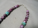 Beautiful Vintage Native American Navajo Singer Purple Stone Gold Sterling Silver Necklace-Nativo Arts