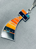 One Of The Most Unique Native American Navajo Signed Sterling Silver Inlay Kachina Necklace-Nativo Arts