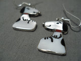 Fabulous Zuni Native American Inlay Mother Of Pearl Sterling Silver Earrings-Nativo Arts