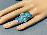Expressive Vintage Native American Zuni Blue Gem Turquoise Sterling Silver Ring-Nativo Arts