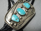 Amazing Vintage Native American Navajo Old Kingman Turquoise Sterling Silver Bolo Old-Nativo Arts