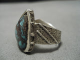 Extremely Rare Vintage Native American Navajo Red Mountain Turquoise Sterling Silver Ring Old-Nativo Arts