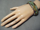 Highly Detailed Native American Navajo Royston Turquoise Inlay Sterling Silver Bracelet-Nativo Arts