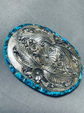 One Of Most Unique Vintage Native American Navajo Side Inlay Turquoise Sterling Silver Buckle-Nativo Arts