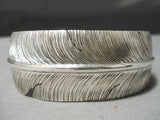 Huge Hand Carved Feather Genius Native American Navajo Sterling Silver Bracelet-Nativo Arts