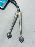 Native American 50 + Year Old Seasoned Vintage Zuni Turquoise Inlay Sterling Silver Bolo Tie-Nativo Arts