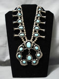 Heavy Authentic Vintage Native American Navajo Turquoise Sterling Silver Squash Blossom Necklace-Nativo Arts