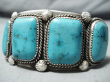 Incredible Vintage Native American Navajo Pilot Mountain Turquoise Sterling Silver Bracelet Old-Nativo Arts