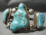 Heavy Thick Vintage Native American Navajo Carico Lake Turquoise Sterling Silver Bracelet Old-Nativo Arts