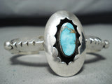 Signed Vintage Native American Navajo Old Kingman Turquoise Sterling Silver Bracelet-Nativo Arts