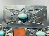 Very Rare Starbursting Vintage Native American Navajo Turquoise Sterling Silver Concho Belt-Nativo Arts