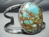 Huge Domed Royston Turquoise Vintage Native American Navajo Sterling Silver Bracelet Old-Nativo Arts