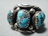 Triple Rare Turquoise Vintage Native American Navajo Sterling Silver Ring Old-Nativo Arts