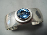 Vibrant Vintage Native American Navajo Blue Topaz Sterling Silver Bracelet Old-Nativo Arts