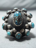 Unique Vintage Native American Navajo Bisbee Turquoise Sterling Silver Ring-Nativo Arts